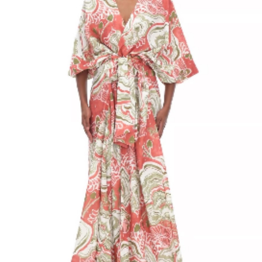Vibrant Coral and White Maxi Dress Resort Wear Cover up NWT
